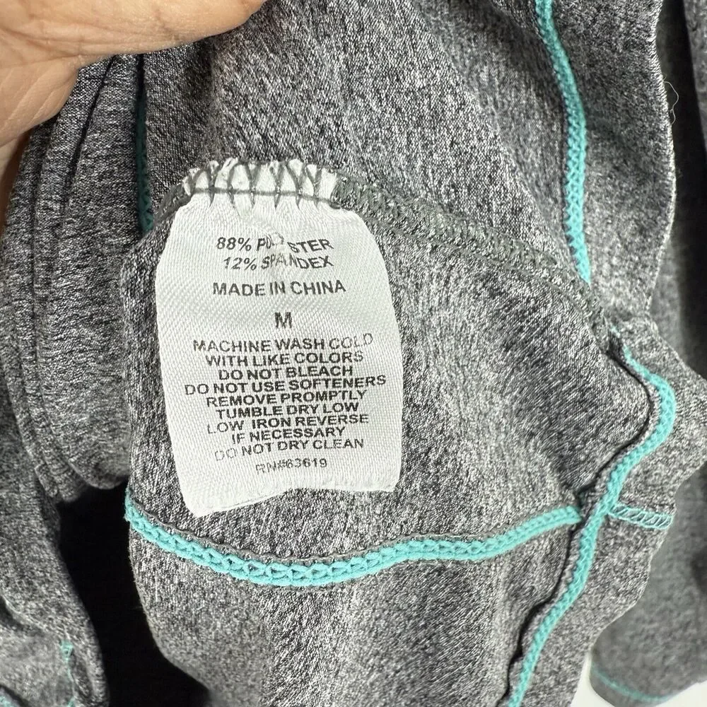 RBX Long Sleeve Shirt Performance Active Top Size M Gray Teal Trim